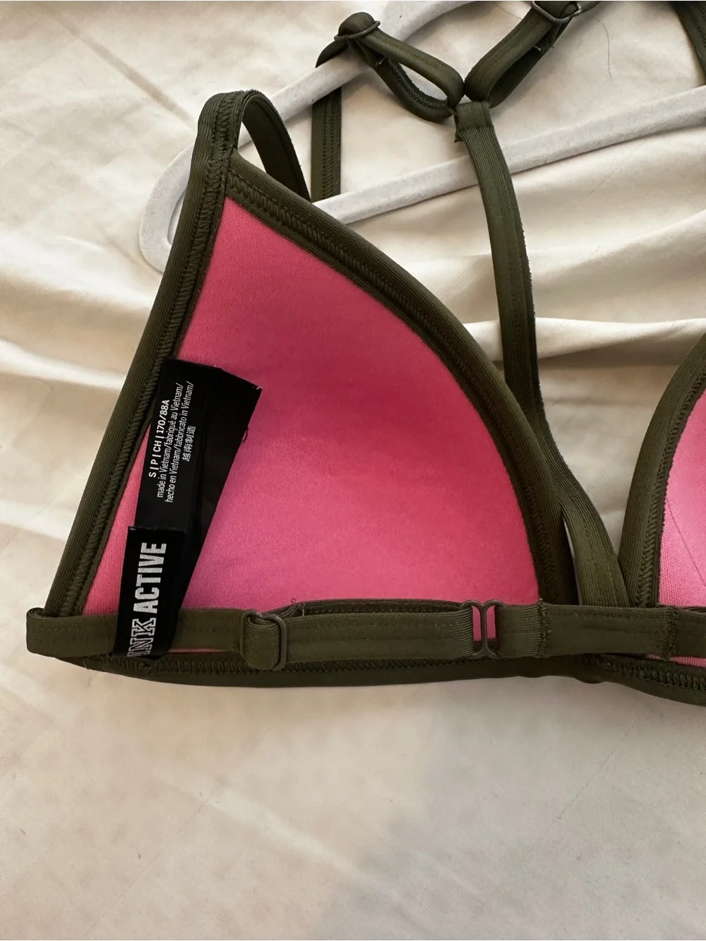PINK Victoria's Secret Olive Green T-Back Padded BIKINI TOP - Picture 3 of 3